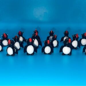 Art Glass Penguin Figurine Figures Lot (16) Hand Blown Bird Vintage Mini 3/4”